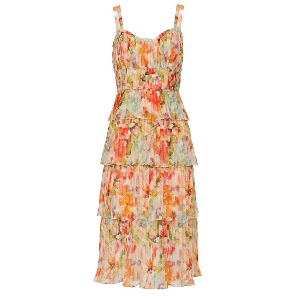 Marchesa Notte Floral Midi Dress in Orange, Size US 2​